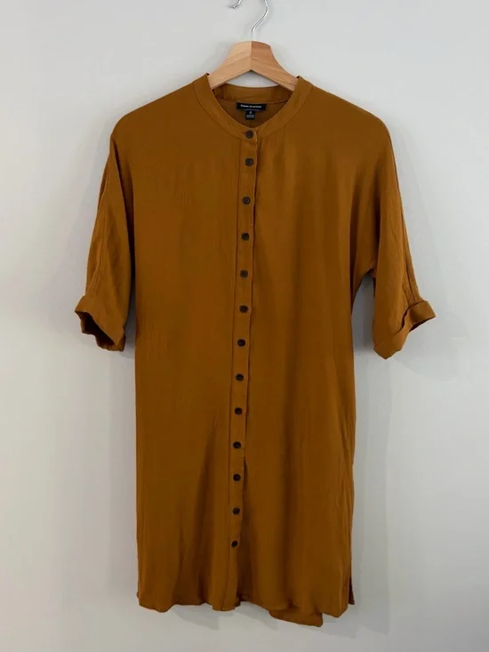 Frank & Oak Rust-Toned Button-Front Mini Dress with Tie Waist - Picture 3 of 3